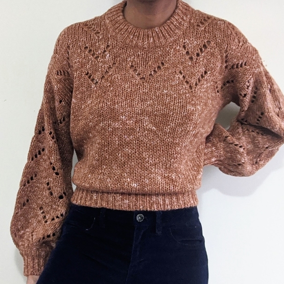 Madewell Pointelle Bubble Sleeve Pullover Sweater - Picture 1 of 8